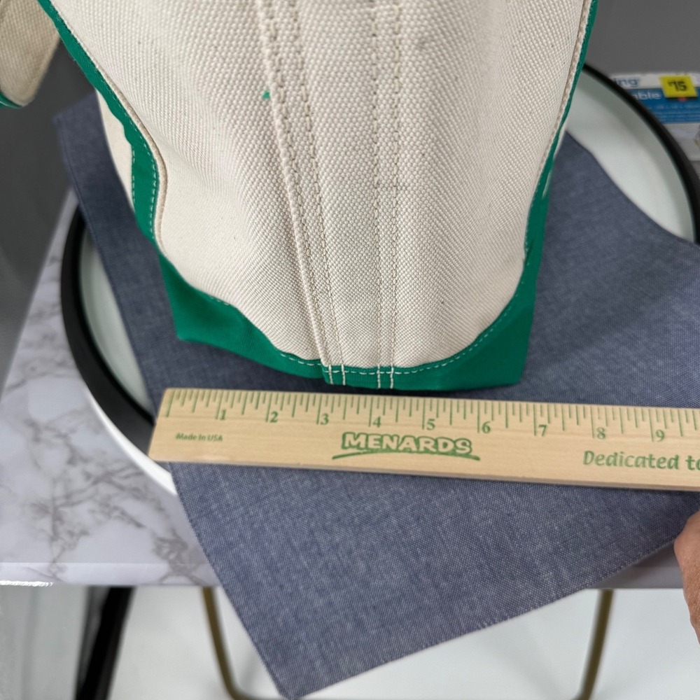 Lands End Medium Tote Bag 5 Pocket Zipper Green Natural Canvas *Has Embroidery - Picture 10 of 16